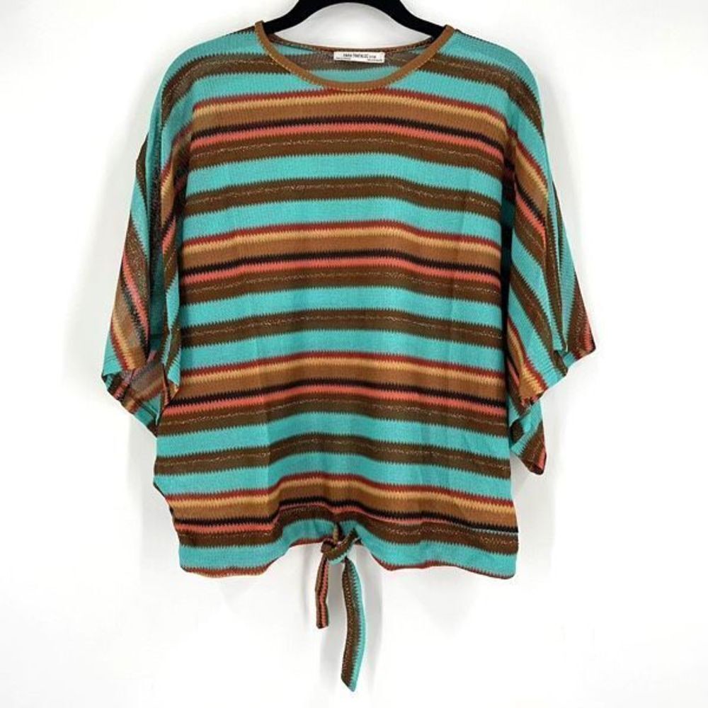 Zara Trafaluc Oversized Boho Stripe Knit Semi Sheer Lightweight Top Shirt Small